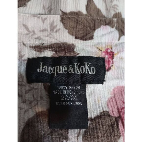 Jacque and Koko Shirt Ladies Plus‎ 22 Cream Yellow Pink Floral Button Front Semi - Picture 6 of 7